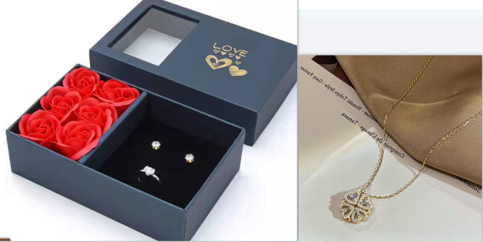 Retro Magnetic Heart-Shaped Four-Leaf Clover Pendant Necklace – Women’s Openable Choker Jewelry & Gift