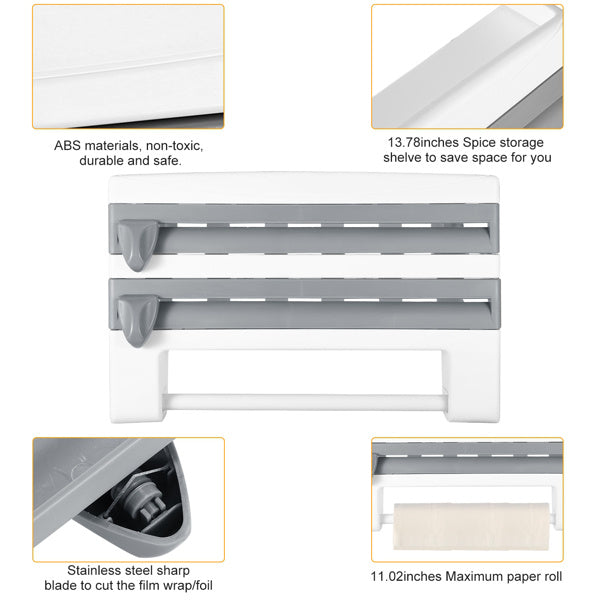 Magnetic Plastic Cling Film Dispenser With Cutter, Refillable Aluminum Foil And Plastic Cling Film Storage Box For Kitchen