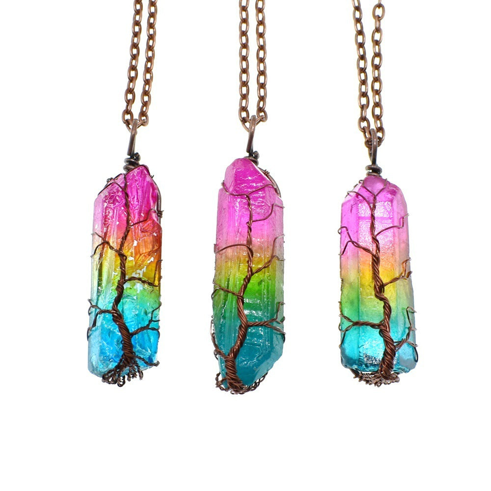 Stone Crystal Pillar Tree of Life Pendant – Hot Selling Fashion Necklace for Women & Men