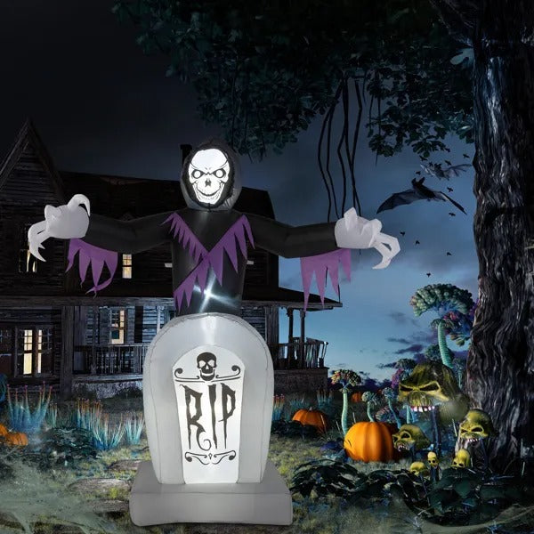 8ft Garden 3pcs LED String Lights Grim Reaper And Grave Inflatable Halloween Decoration