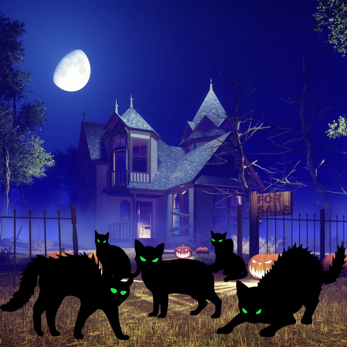6Pcs Skull Or 6Pcs Tomb Or 5Pcs Black Cat Halloween Yard Sign Decorations Glow In The Dark For Haunted House Garden Yard And Scary Theme Party