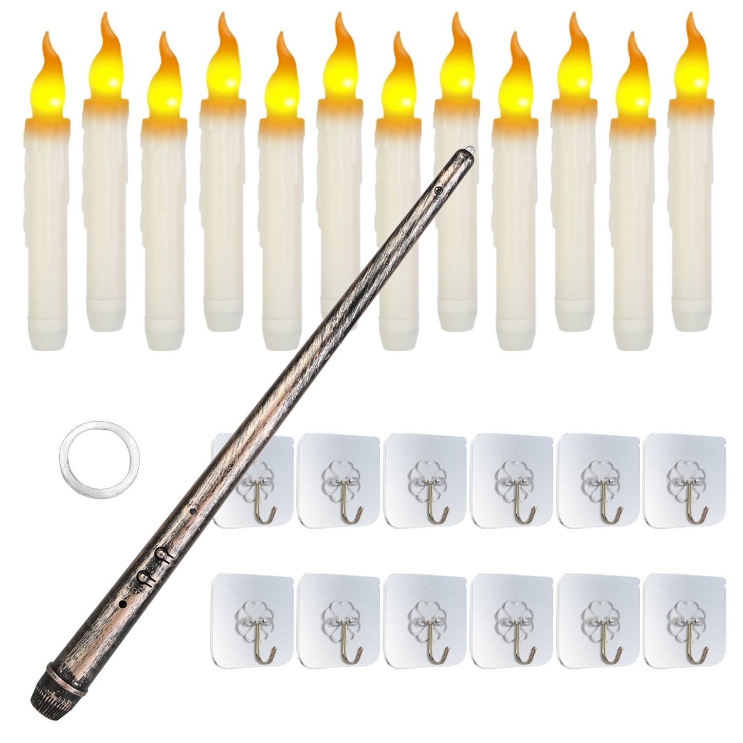 12Pcs Flameless Floating Candles LED Magic Hanging Candle Light Battery Operated Flickering Warm Light Window Candle With Magic Wand Remote For Halloween Christmas Party