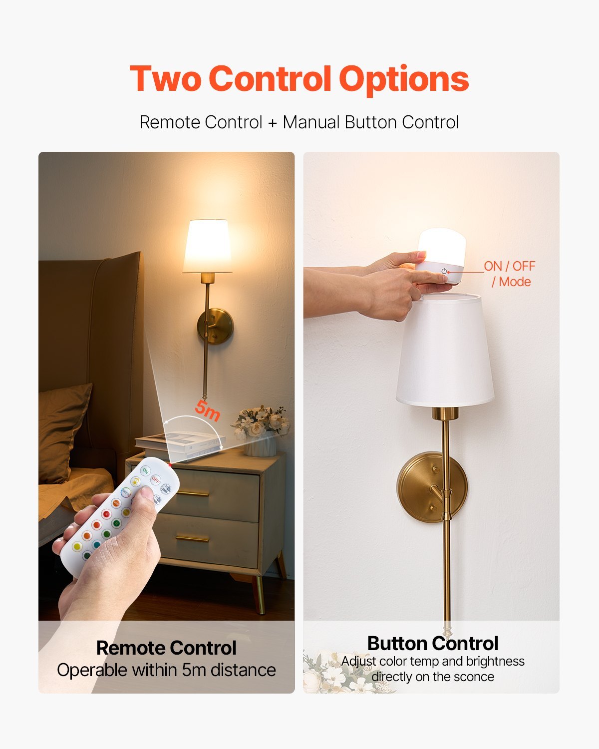 Battery Operated Wall Sconce Set Of 2 Wireless Wall Lights With Remote Control, Under Cabinet Lights
