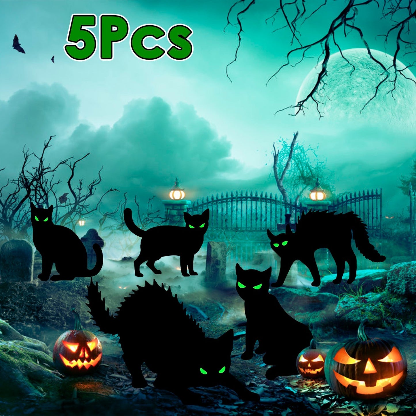 6Pcs Skull Or 6Pcs Tomb Or 5Pcs Black Cat Halloween Yard Sign Decorations Glow In The Dark For Haunted House Garden Yard And Scary Theme Party
