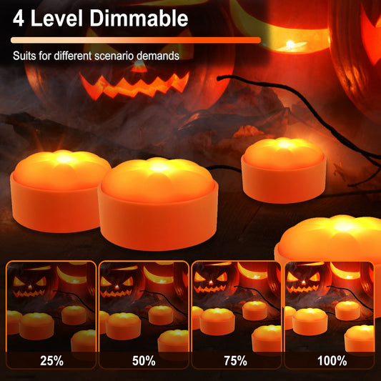 4 Pack Halloween LED Pumpkin Lights Battery Operated Halloween Decoration Lights With 2 Light Modes 4 Timer Setting Remorte Control For Party Pumpkin Decor