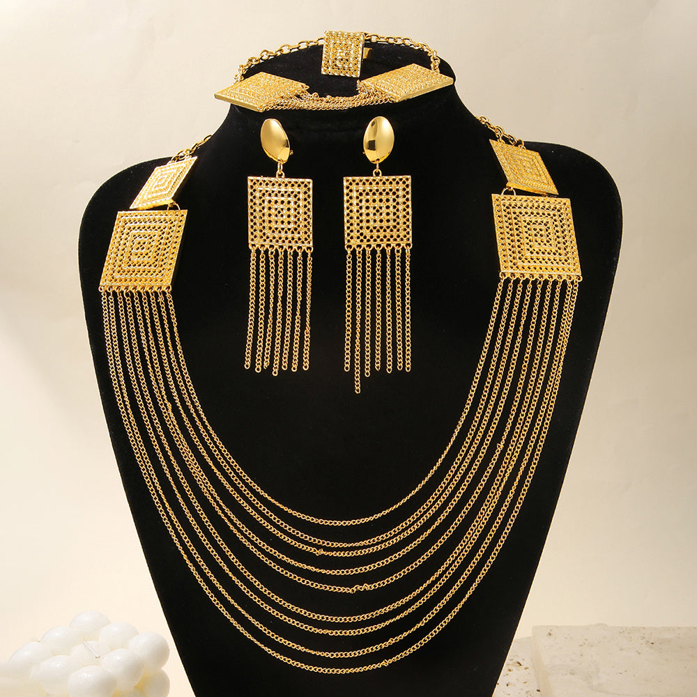 5pcs Fashion Ladies 18K Gold Plated Jewelry Set – Multi-Layered Tassel Design for Weddings, Parties & Holiday Wear