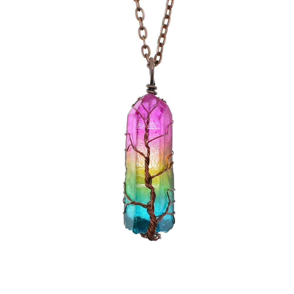 Stone Crystal Pillar Tree of Life Pendant – Hot Selling Fashion Necklace for Women & Men