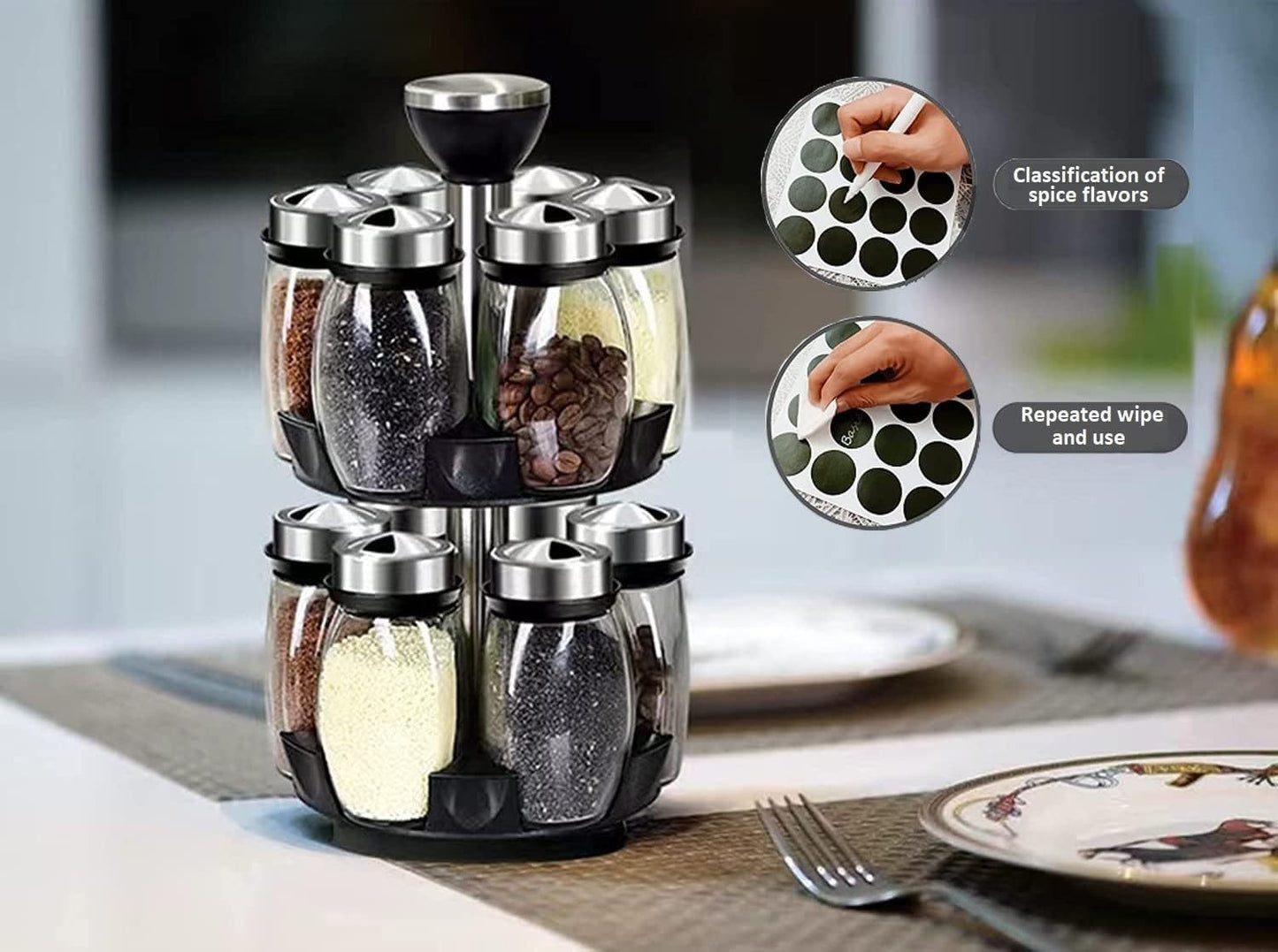 Revolving Spice Rack Organizer with 12 Empty Jars, Countertop Tower