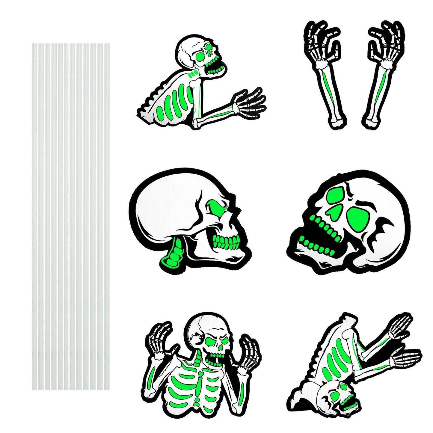 6Pcs Skull Or 6Pcs Tomb Or 5Pcs Black Cat Halloween Yard Sign Decorations Glow In The Dark For Haunted House Garden Yard And Scary Theme Party
