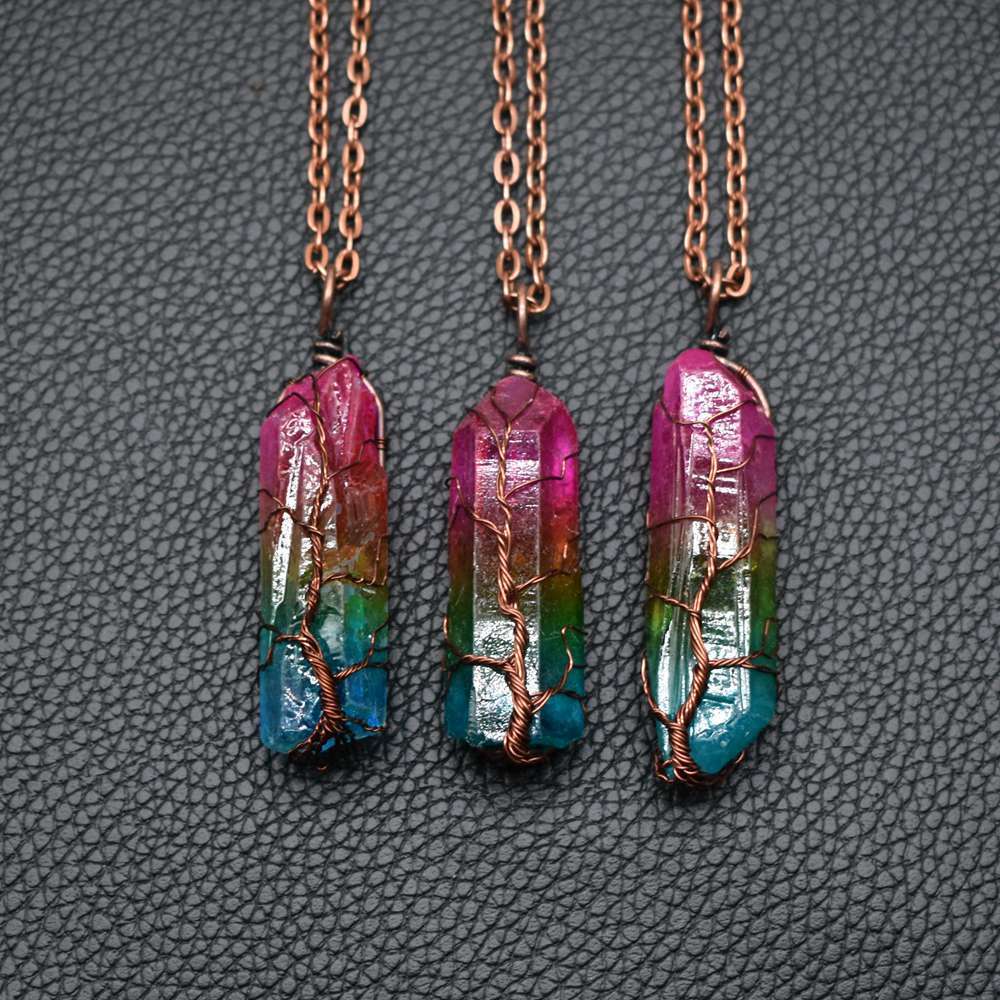Stone Crystal Pillar Tree of Life Pendant – Hot Selling Fashion Necklace for Women & Men