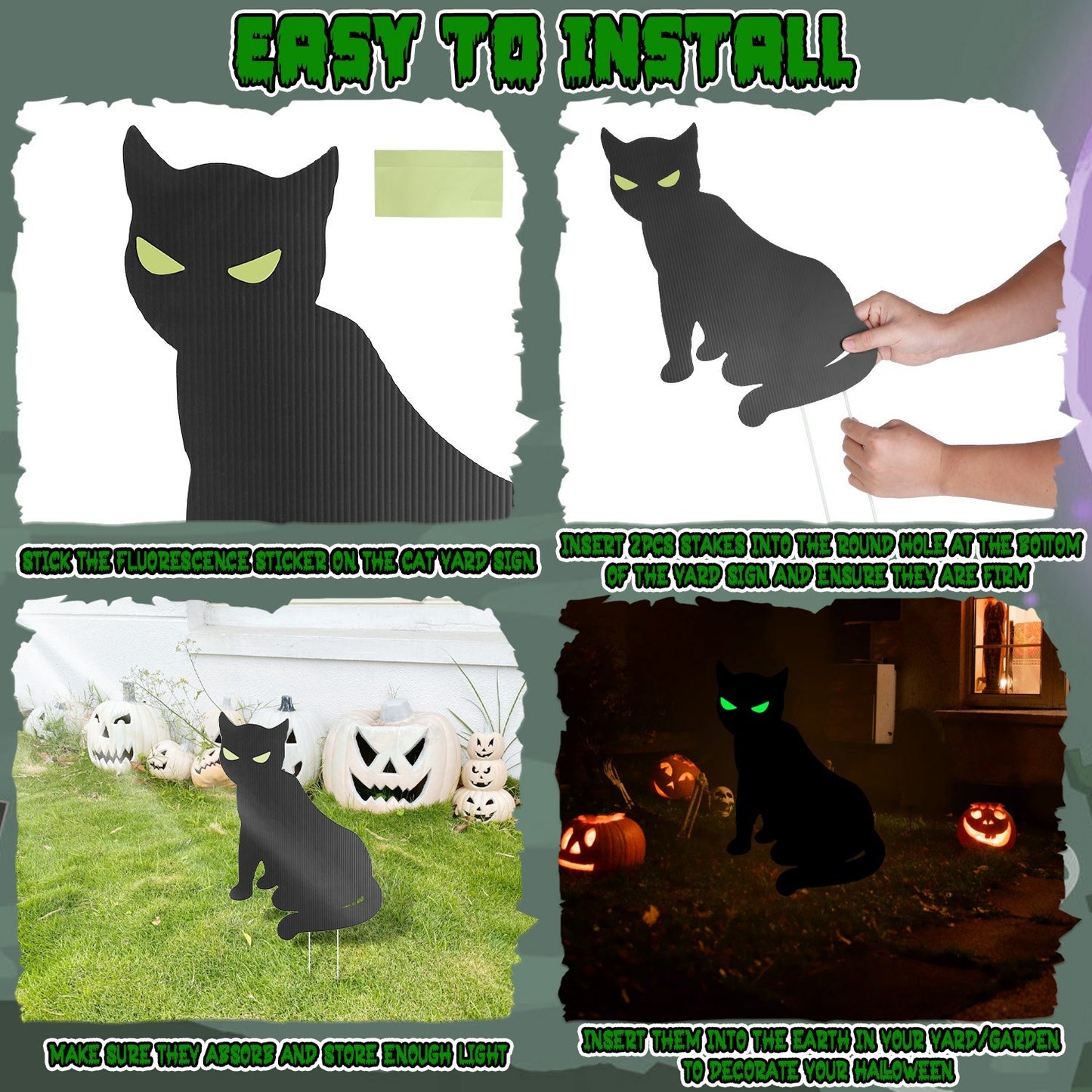 6Pcs Skull Or 6Pcs Tomb Or 5Pcs Black Cat Halloween Yard Sign Decorations Glow In The Dark For Haunted House Garden Yard And Scary Theme Party