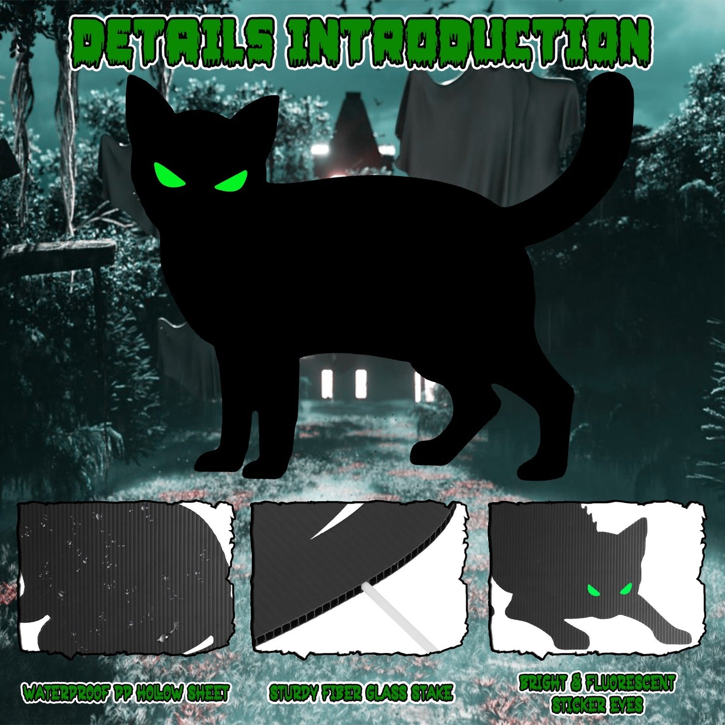 6Pcs Skull Or 6Pcs Tomb Or 5Pcs Black Cat Halloween Yard Sign Decorations Glow In The Dark For Haunted House Garden Yard And Scary Theme Party