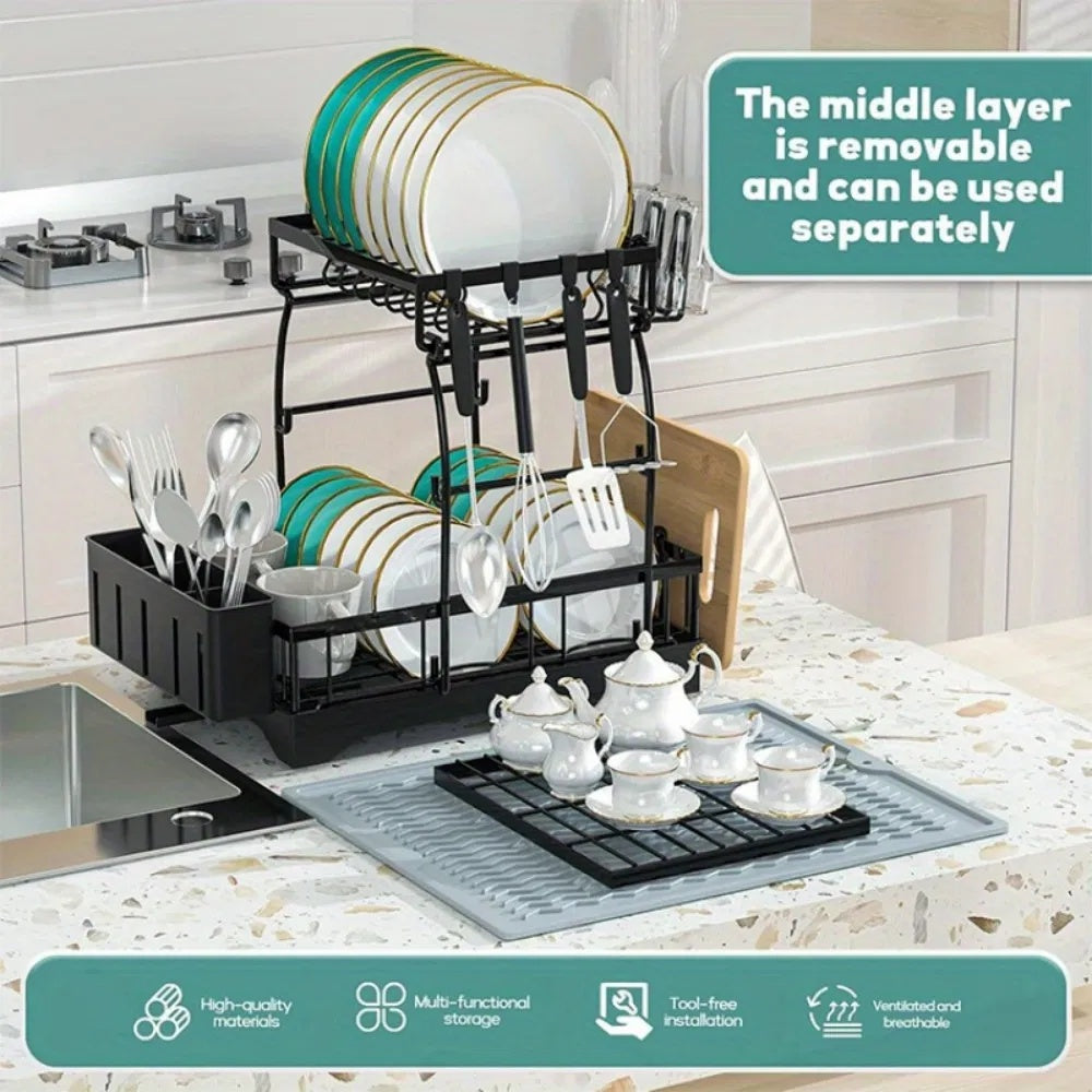 3 Tier Dish Racks For Kitchen Counter - Automatic Drainage Large Dish Drying Rack - Rust Proof Dish Drainers For Kitchen Counter