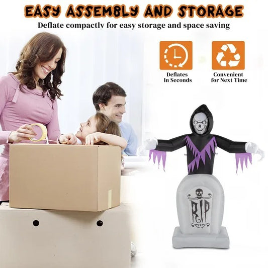 8ft Garden 3pcs LED String Lights Grim Reaper And Grave Inflatable Halloween Decoration