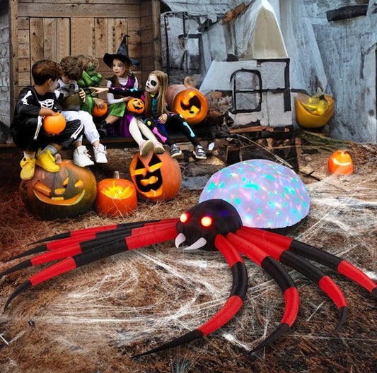 11.8 FT Halloween Inflatable Crawling Spider – Outdoor Yard Decoration with Rotating LED Lights