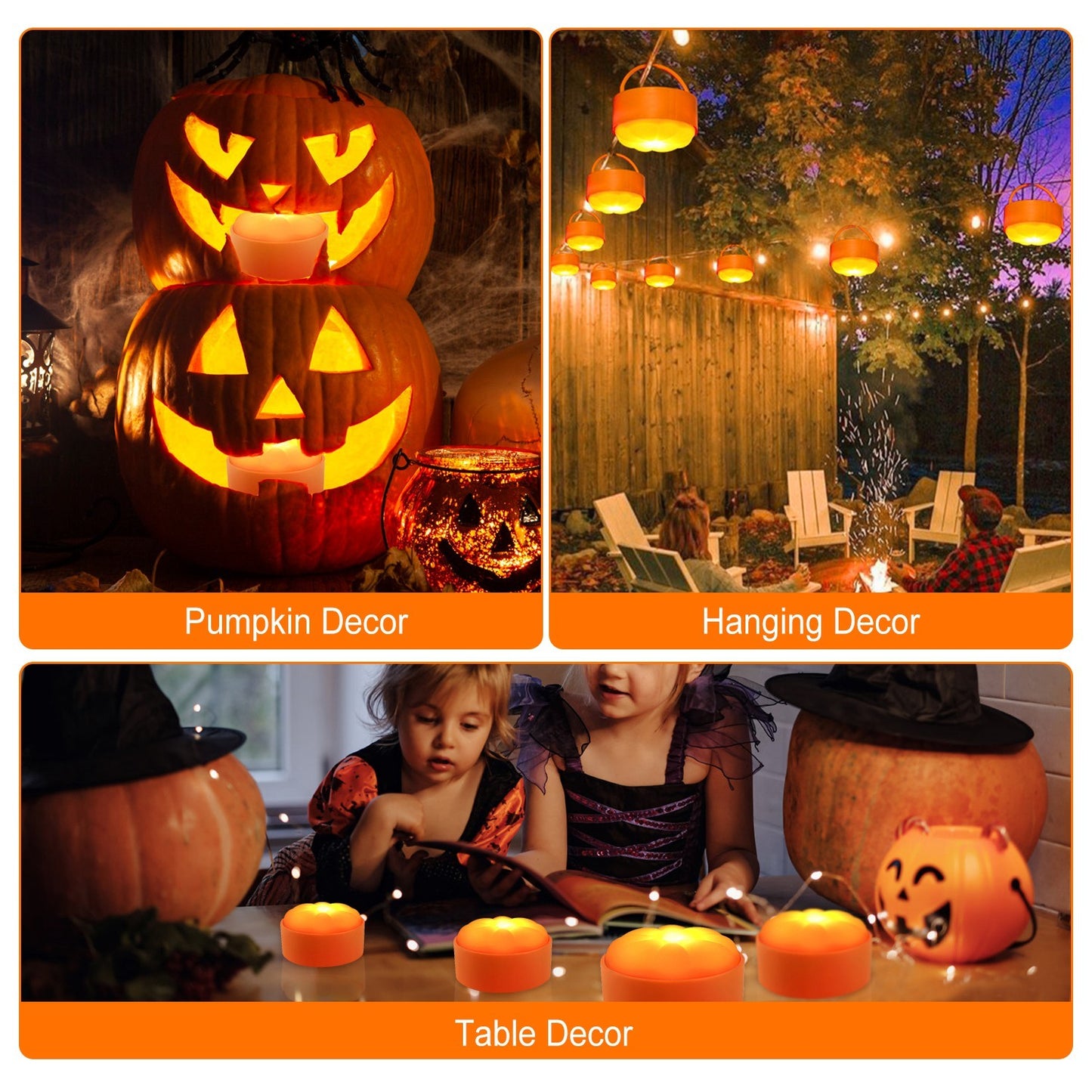 4 Pack Halloween LED Pumpkin Lights Battery Operated Halloween Decoration Lights With 2 Light Modes 4 Timer Setting Remorte Control For Party Pumpkin Decor