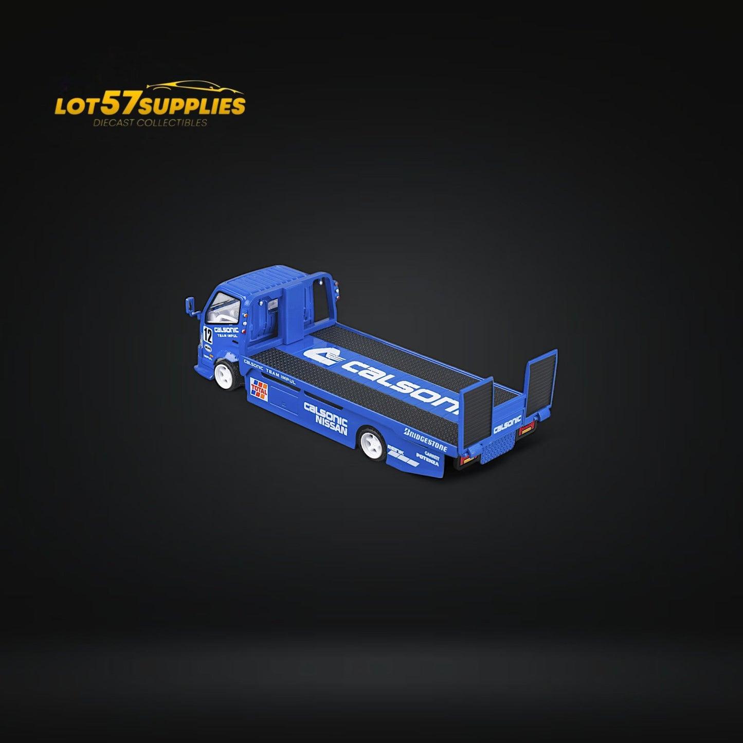 MicroTurbo HINO 300 Custom Truck Flatbed Blue Calsonic Livery 1:64