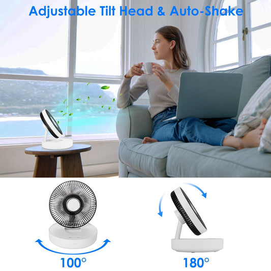 Foldable Rechargeable LED Desk Fan Wall Mounted Fan With Magnetic Remote Hanging Oscillating Fan With 4 Speeds 2 Brightness Time Setting Automatic Rotation