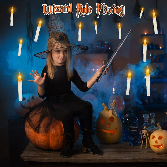 12Pcs Flameless Floating Candles LED Magic Hanging Candle Light Battery Operated Flickering Warm Light Window Candle With Magic Wand Remote For Halloween Christmas Party