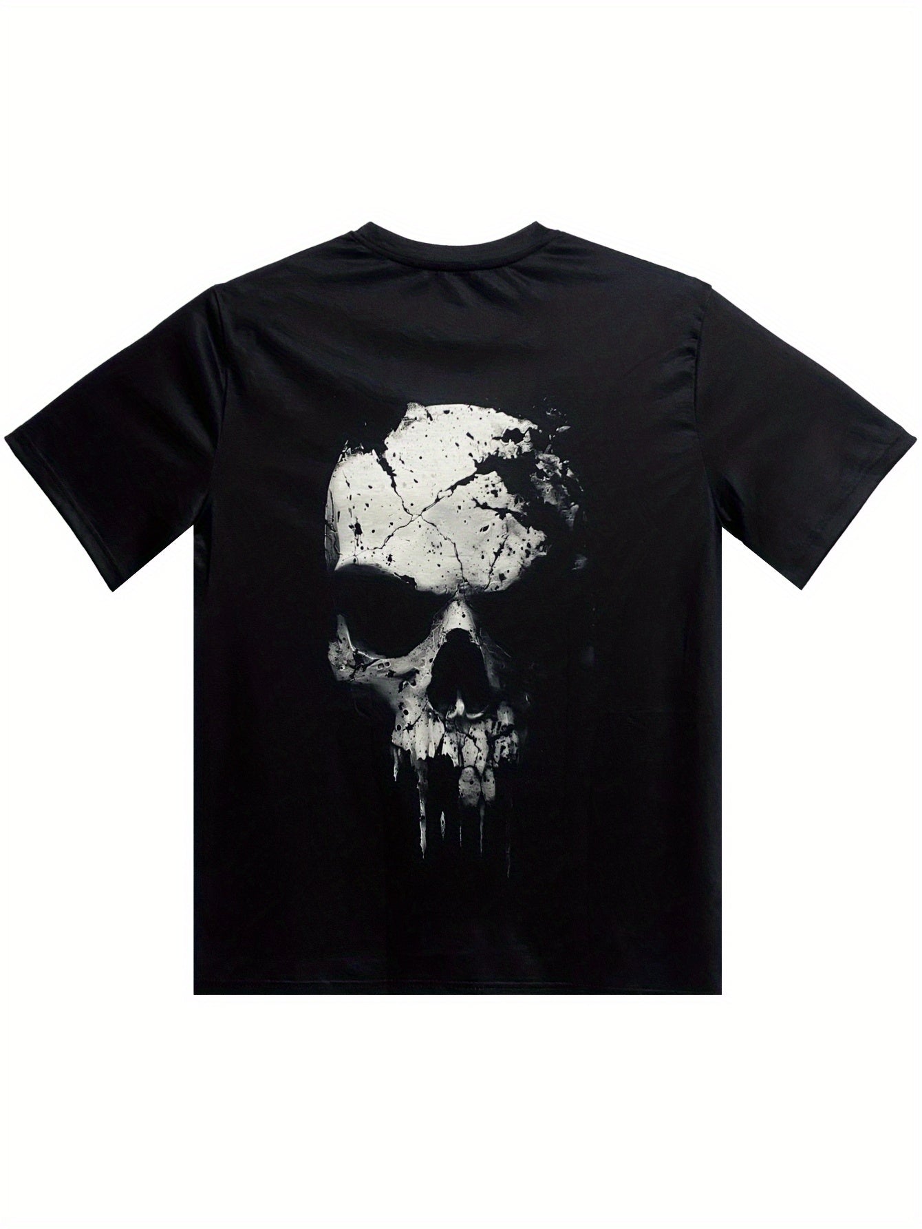 Men’s 3D Shattered Skull T-Shirt – Round Neck, Short Sleeve Summer Outdoor Top