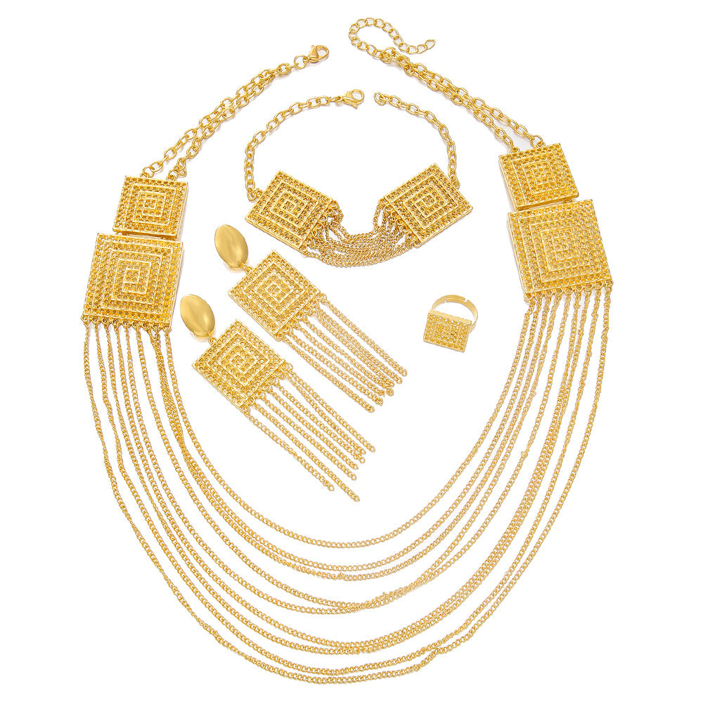 5pcs Fashion Ladies 18K Gold Plated Jewelry Set – Multi-Layered Tassel Design for Weddings, Parties & Holiday Wear