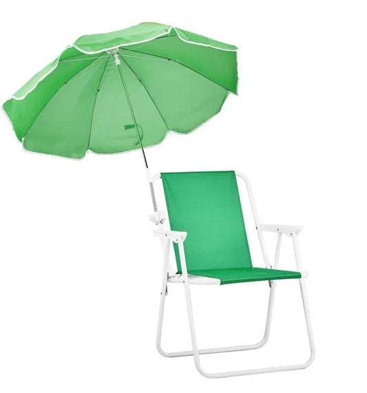 Folding Beach Chair With Umbrella For Adults, Lightweight Porable Camping Chair With 265lbs Capacity For Travel Picnic Concert Outdoor Activities, Green