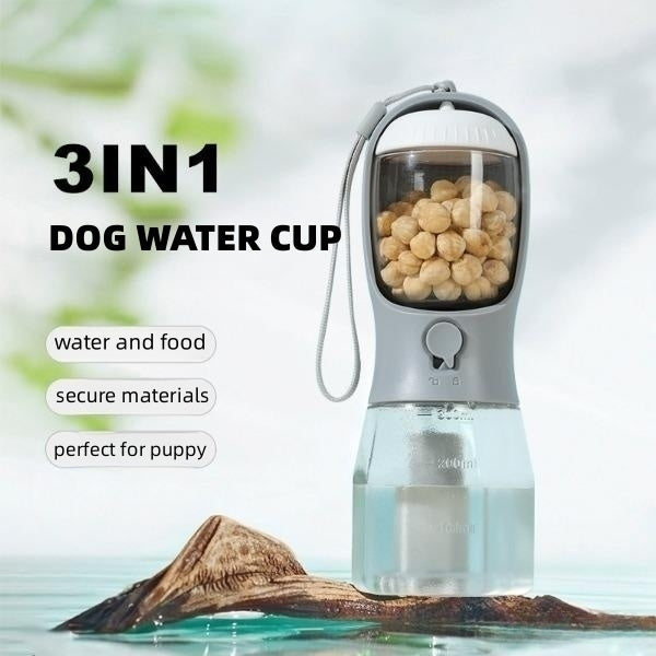 3-in-1 Portable Dog Water Cup, Food Container & Garbage Bag Holder – Multi-Functional Pet Travel Cup