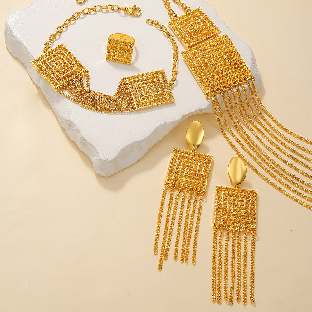 5pcs Fashion Ladies 18K Gold Plated Jewelry Set – Multi-Layered Tassel Design for Weddings, Parties & Holiday Wear