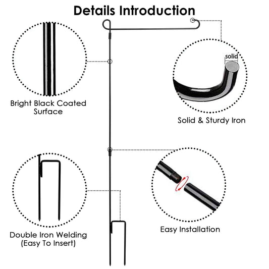 1Pc Garden Flag Stand Flagpole Weatherproof Wrought Iron Coated Yard Flag Holder For Yard Flag Party Banner Fits 11.8x17.7in Flag For Christmas Halloween Outdoor Decoration