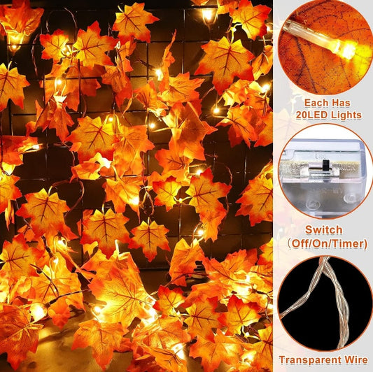 Simulation Maple Leaf Light String Thanksgiving Halloween Room Decoration Arrangement Battery Box