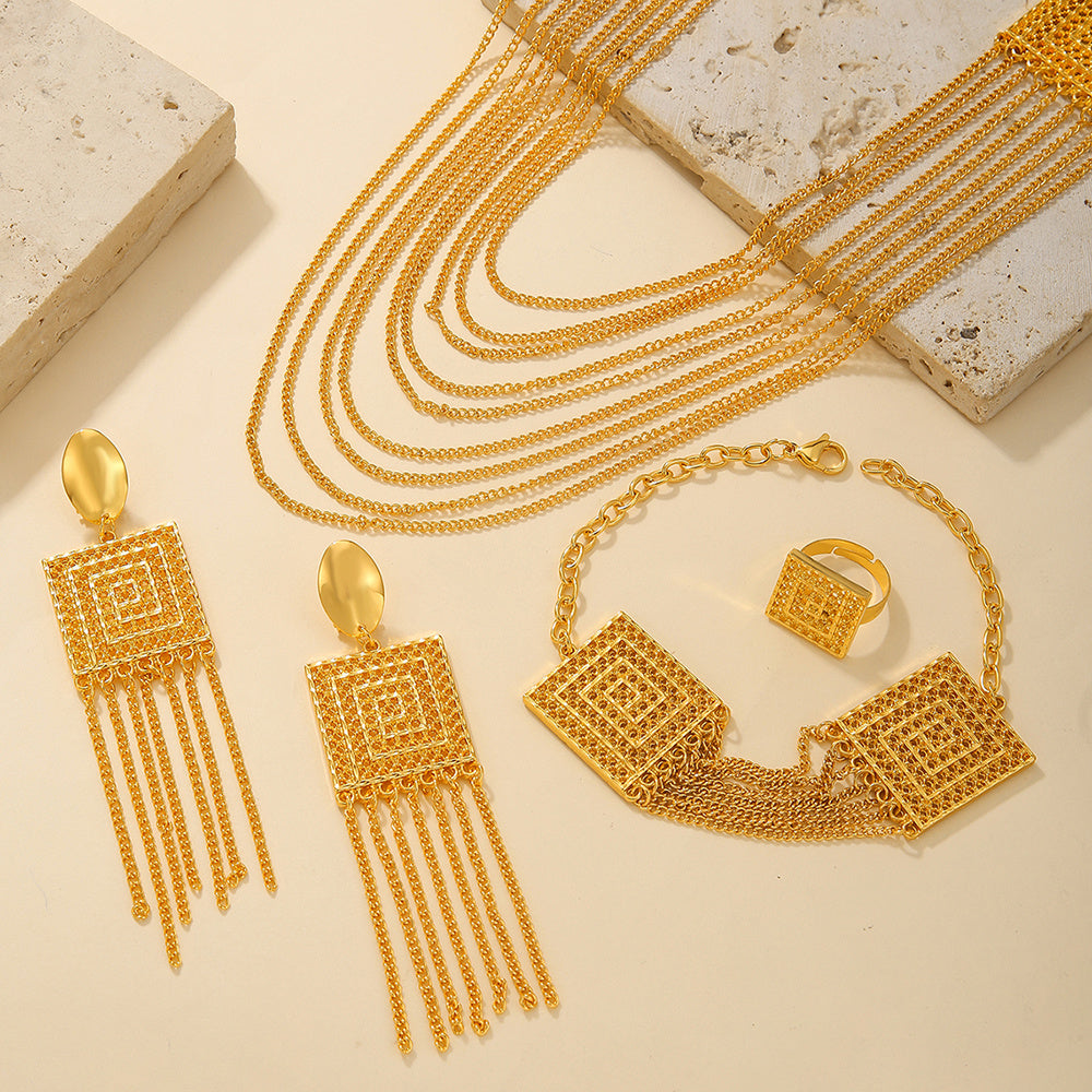 5pcs Fashion Ladies 18K Gold Plated Jewelry Set – Multi-Layered Tassel Design for Weddings, Parties & Holiday Wear