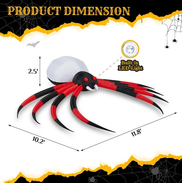 11.8 FT Halloween Inflatable Crawling Spider – Outdoor Yard Decoration with Rotating LED Lights