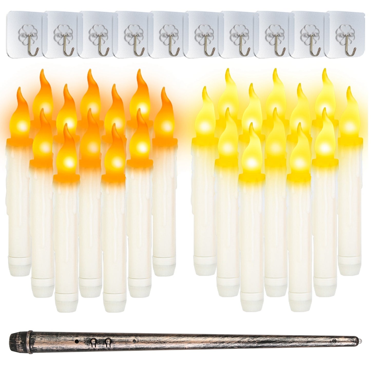 12Pcs Flameless Floating Candles LED Magic Hanging Candle Light Battery Operated Flickering Warm Light Window Candle With Magic Wand Remote For Halloween Christmas Party
