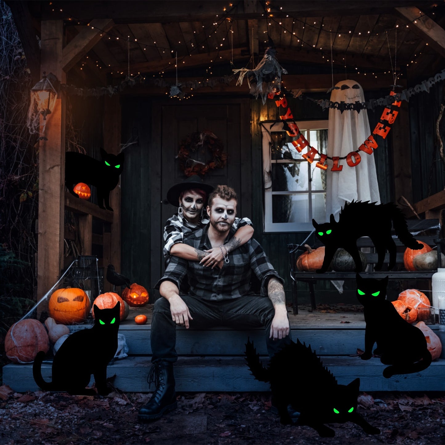 6Pcs Skull Or 6Pcs Tomb Or 5Pcs Black Cat Halloween Yard Sign Decorations Glow In The Dark For Haunted House Garden Yard And Scary Theme Party