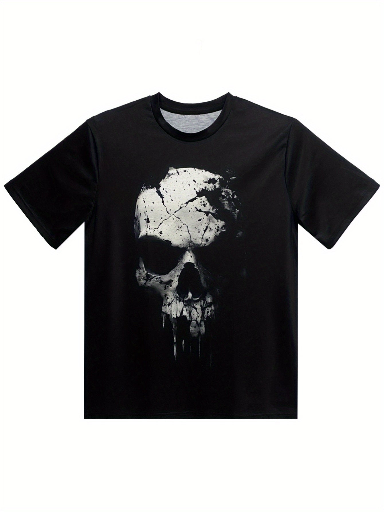 Men’s 3D Shattered Skull T-Shirt – Round Neck, Short Sleeve Summer Outdoor Top