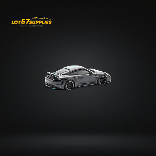 (Pre-Order) PopRace Porsche 992 Stinger GTR Carbon Edition - Carbon Grey Blue Line 1:64