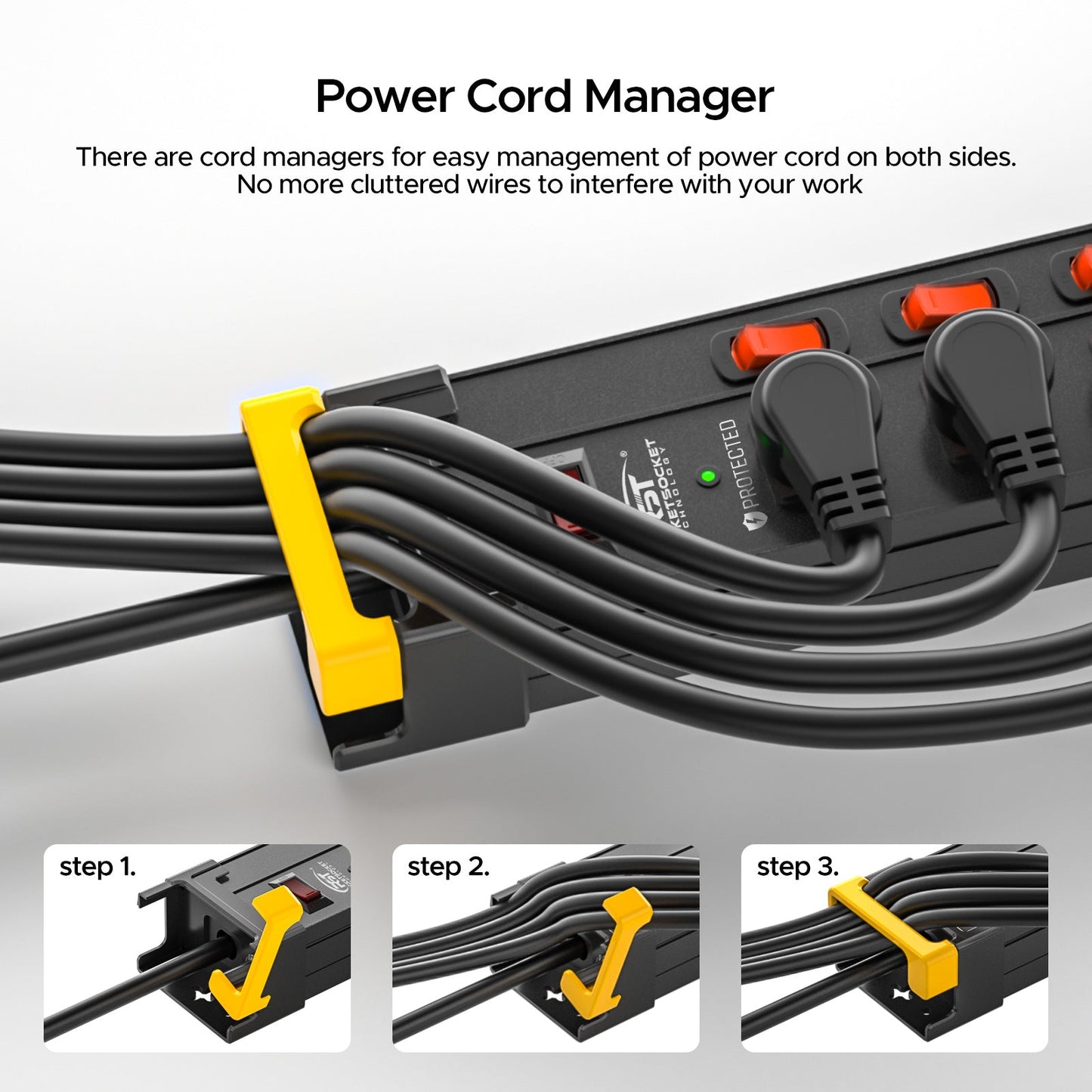 CRST 12 Outlets Individual Switches Metal Power Strip Surge Protector with Cord Holder, 9FT Flat Plug Power Cord 3years warranty