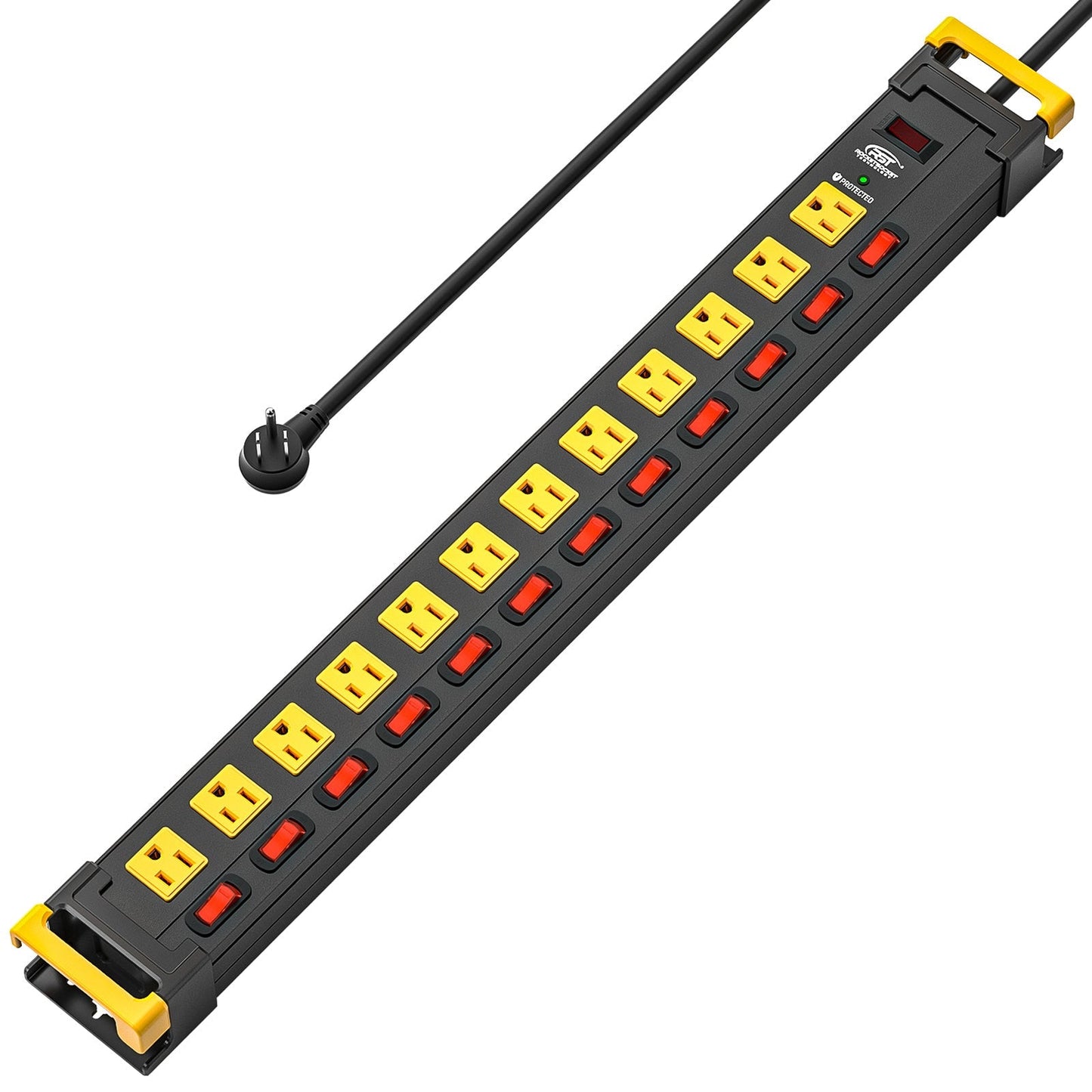 CRST 12 Outlets Individual Switches Metal Power Strip Surge Protector with Cord Holder, 9FT Flat Plug Power Cord 3years warranty