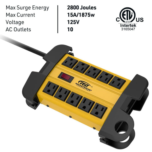 CRST 10 Outlets Mountable Heavy Duty Power Strip Surge Protector with Cord Wrapping design, Optional 15FT or 6FT Power Cord
