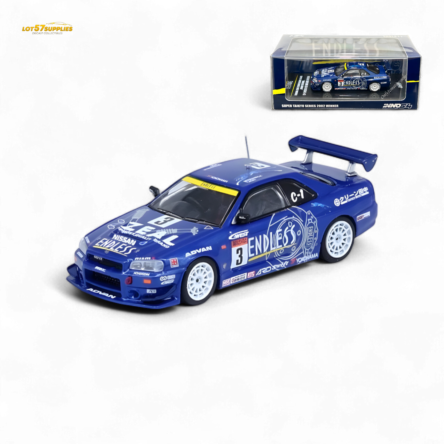 Inno64 NISSAN SKYLINE GT-R (R34) #3 "ENDLESS ADVAN" Super Taikyu Series 2002 Winner 1:64