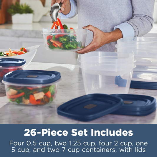 Rubbermaid Easy Find Lids Food Storage Containers with Vented Lids, 26 Piece Set