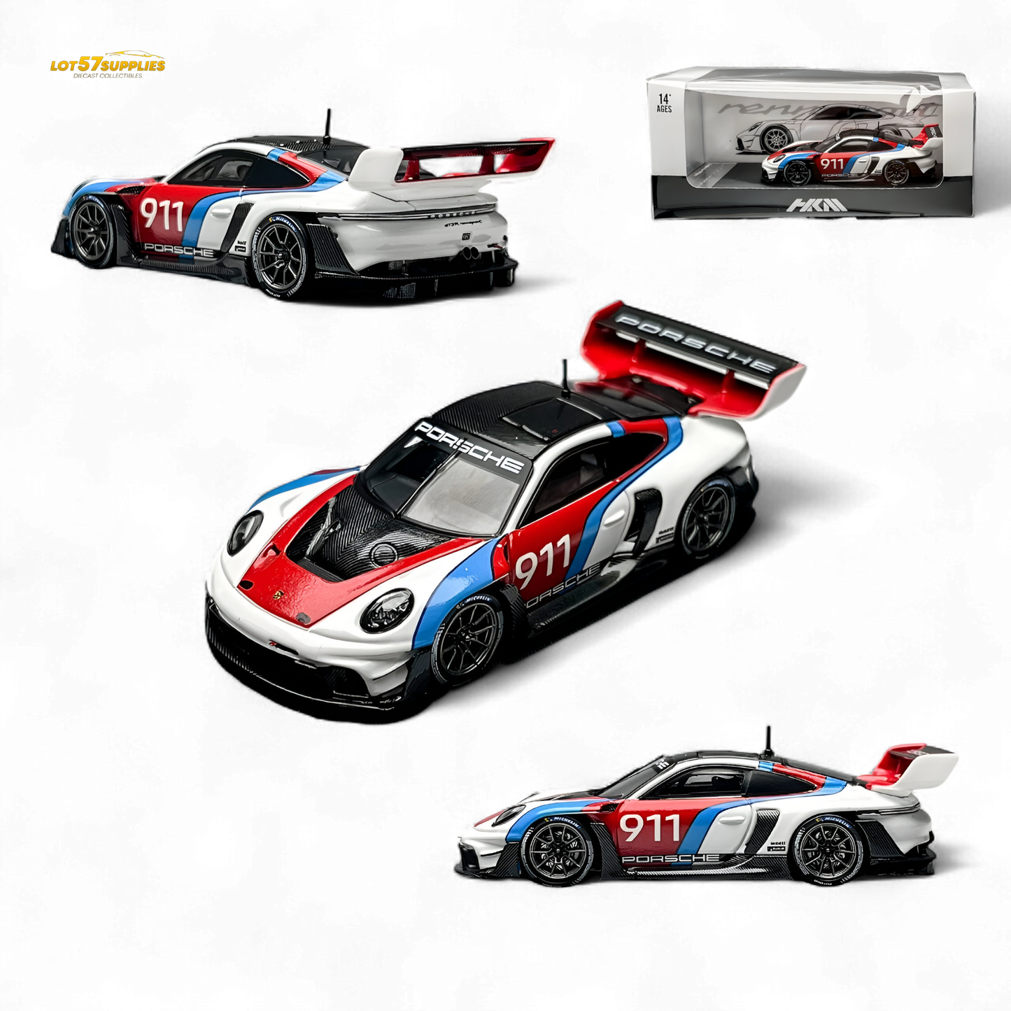 (Pre-Order) HKM Model Porsche 911 (992) GT3 R Rennsport White #911 1:64