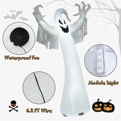Spooky Halloween Inflatable Ghost – 12 Ft Tall Outdoor Decoration with LED Lights, Waterproof & Easy Setup