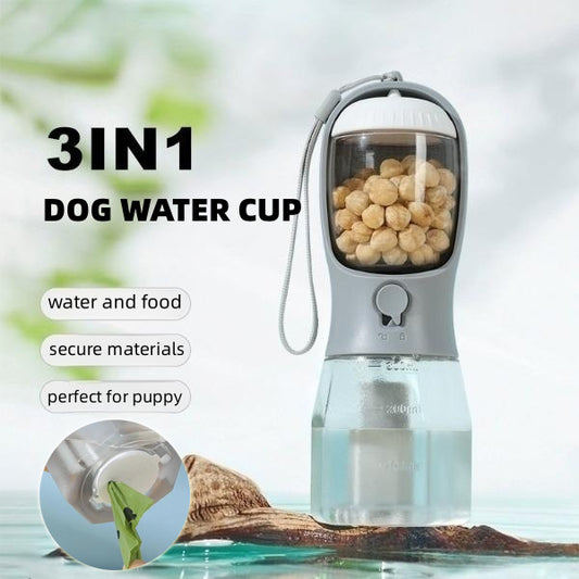 3-in-1 Portable Dog Water Cup, Food Container & Garbage Bag Holder – Multi-Functional Pet Travel Cup