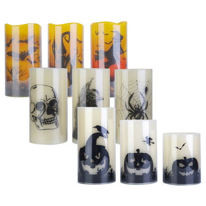3 Pack Halloween Flameless Candle Lamp With Timer Setting Battery Operated Warm Orange Light Candles For Halloween Party Decoration