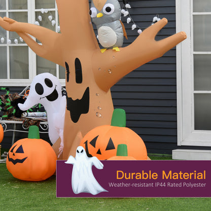 HOMCOM 7.5 Tall Lighted Halloween Inflatables Outdoor Decorations Haunted Tree With Owl, Ghost, Pumpkins, Blow Up LED Yard Decor For Garden, Lawn, Party, Holiday, Waterproof
