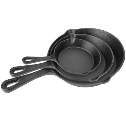3Pcs Pre-Seasoned Cast Iron Skillet Set 6 8 10in Non-Stick Oven Safe Cookware Heat-Resistant Frying Pan