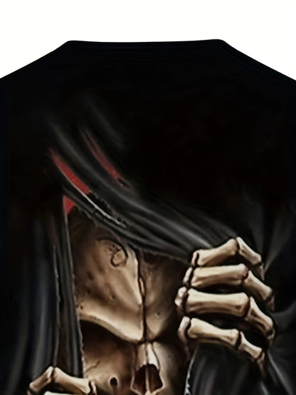Men’s 3D Skull Printed T-Shirt – Casual Short Sleeve Summer Tee, Stretch Polyester Blend