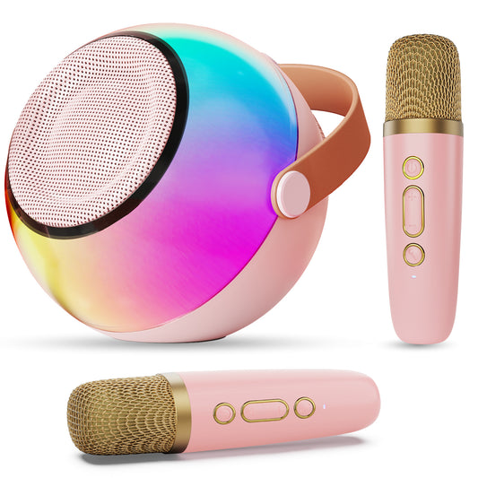 D25 Mini Karaoke Machine With Dazzling Lights And Wireless Microphones