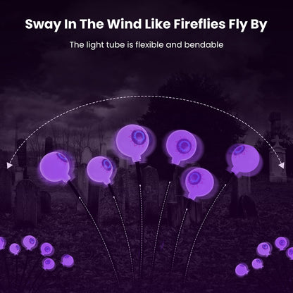 2Pcs Purple Light OR 2Pcs Green Light Solar Scary Eyeballs Lights Outdoor Halloween Decoration Swaying Light Halloween Path Lights Ornaments With Total 12LED IP65 Waterproof For Yard Garden